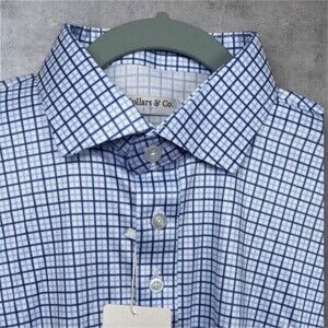 Collars & Co Polo Shirt Mens XL Relaxed Blue Tattersall Dress Collar Office NWT
